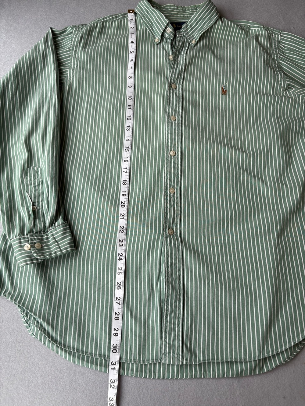 Polo Ralph Lauren Green White Striped Oxford Button-Down Shirt Classic Fit 17.5 - Picture 7 of 10